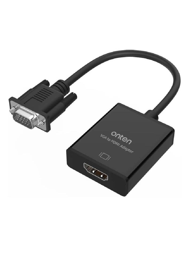 onten VGA to HDMI Adapter, Onten 1080P VGA to HDMI (Male to Female) for Computer, Desktop, Laptop, PC, Monitor, Projector, HDTV with Audio Cable and USB Cable (Black) - Image 1