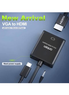 onten VGA to HDMI Adapter, Onten 1080P VGA to HDMI (Male to Female) for Computer, Desktop, Laptop, PC, Monitor, Projector, HDTV with Audio Cable and USB Cable (Black)  - Image 2