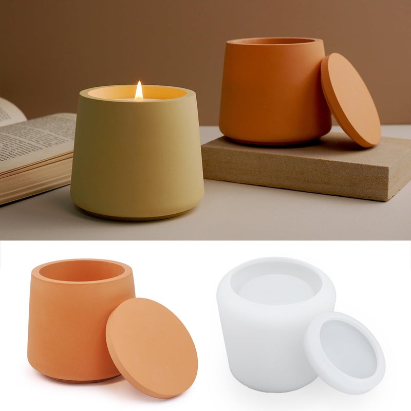 LSLEVA Storage Box with Lids Candle Jar Molds Set Creative Silicone Candle Vessels Pot Molds Concrete Round Stripe with Cover Bottle Making Moulds for Storage Candle Holder O