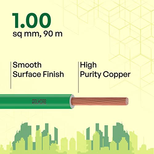 Polycab OPTIMA+ 1sqmm 90M coil | Flame Retardant | Lead free | 99.97% high purity copper | Rodent protection | PVC insulated housewire [Green] - Image 2