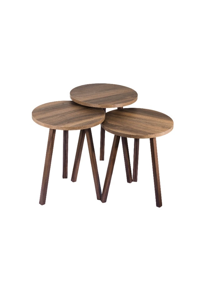 evistar 3-piece round table set made of high-quality Turkish wood with a modern design - Image 1