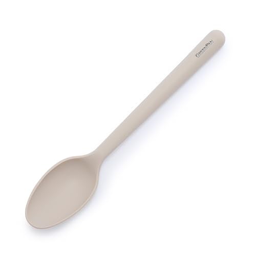 GreenPan Silicone Ultimate Spoon Mixing Stirring Serving Cooking Kitchen Utensil Flexible Rubber Nonstick Cookware Rigid Steel Core HeatResistant AntiSlip Handle BPAFree Dishwasher Safe Taupe - Image 1