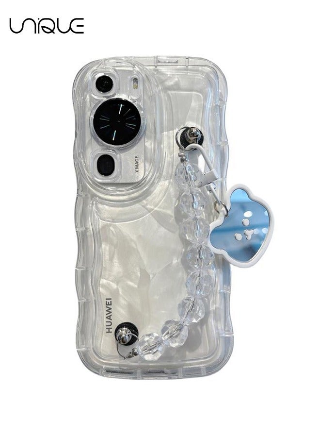 Unique Compatible with i Huawei P60 Pro 6.67 Cases, Camera Protector Clear Phone Case for  Huawei P60 Pro, Girl Women's Phone Case with Cute Strap Bracelet Chain  - Image 1