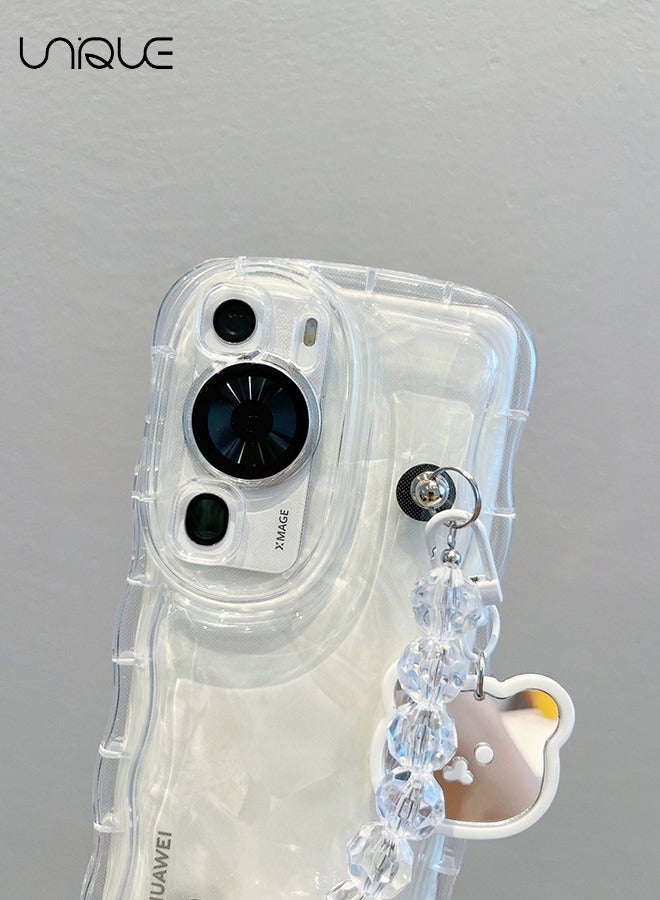 Unique Compatible with i Huawei P60 Pro 6.67 Cases, Camera Protector Clear Phone Case for  Huawei P60 Pro, Girl Women's Phone Case with Cute Strap Bracelet Chain  - Image 2