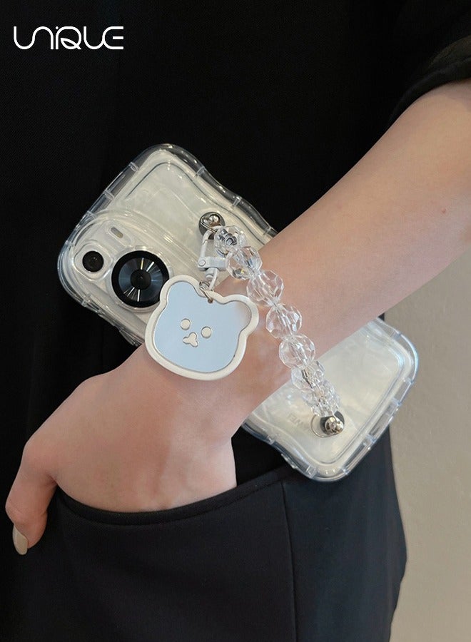 Unique Compatible with i Huawei P60 Pro 6.67 Cases, Camera Protector Clear Phone Case for  Huawei P60 Pro, Girl Women's Phone Case with Cute Strap Bracelet Chain  - Image 3
