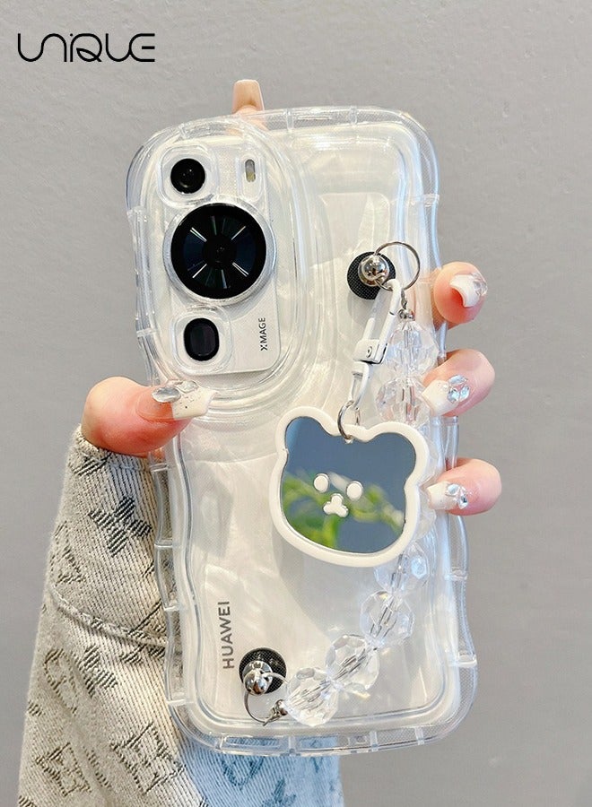 Unique Compatible with i Huawei P60 Pro 6.67 Cases, Camera Protector Clear Phone Case for  Huawei P60 Pro, Girl Women's Phone Case with Cute Strap Bracelet Chain  - Image 5