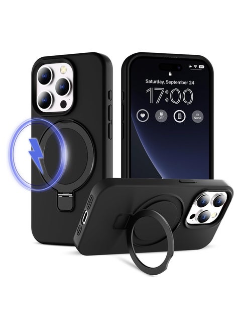 Silicone Case Designed for iPhone 16 Pro Max 6.9 Inch, Compatible with MagSafe 3 in 1 Wireless Charging [Magnetic + Holder + Ring Stand] Slim Cover with Invisible Stand