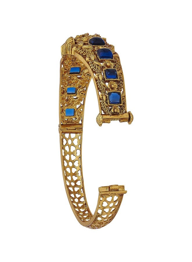 KUSHAL'S Fashion Jewellery Blue Sapphire Gold Plated Antique Kada for Women with Secure Lock, Bridesmaids & Special Occasion Jewellery - 442864 - Image 3