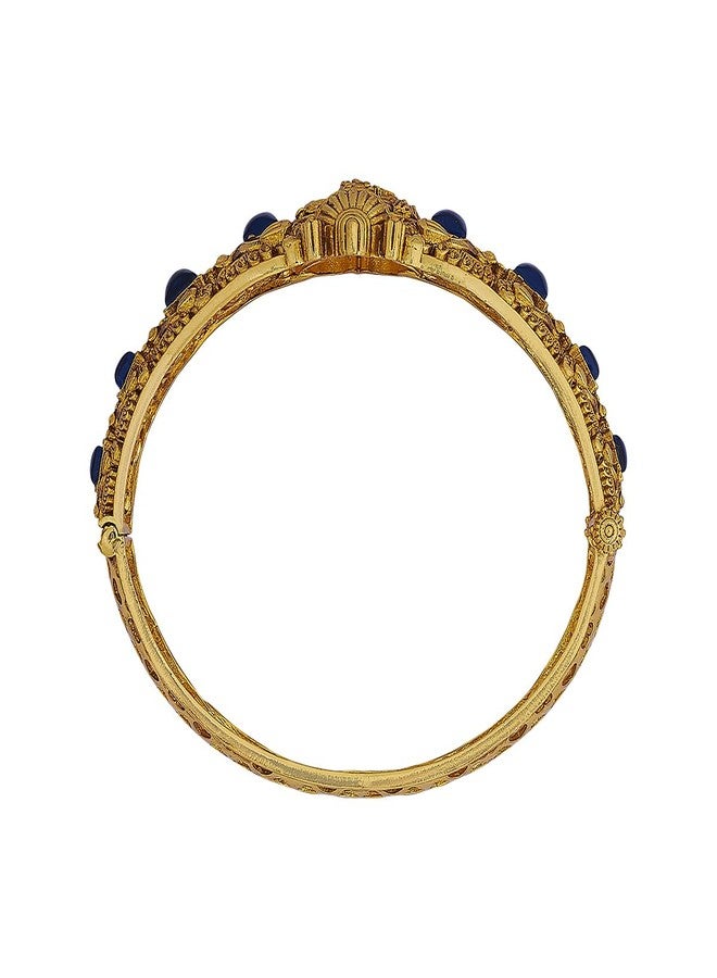 KUSHAL'S Fashion Jewellery Blue Sapphire Gold Plated Antique Kada for Women with Secure Lock, Bridesmaids & Special Occasion Jewellery - 442864 - Image 4