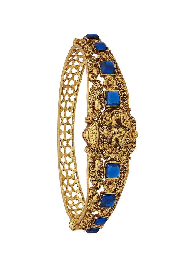 KUSHAL'S Fashion Jewellery Blue Sapphire Gold Plated Antique Kada for Women with Secure Lock, Bridesmaids & Special Occasion Jewellery - 442864 - Image 1