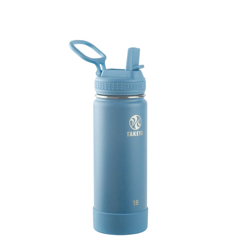 Takeya Actives Water Bottle With Straw Lid - Durable & Easy-Care Water Bottle With Stainless Steel Insulation - Bpa-Free Lid With Carry Handle & Straw - Dishwasher-Safe - 18 Oz  Bluestone - Image 1