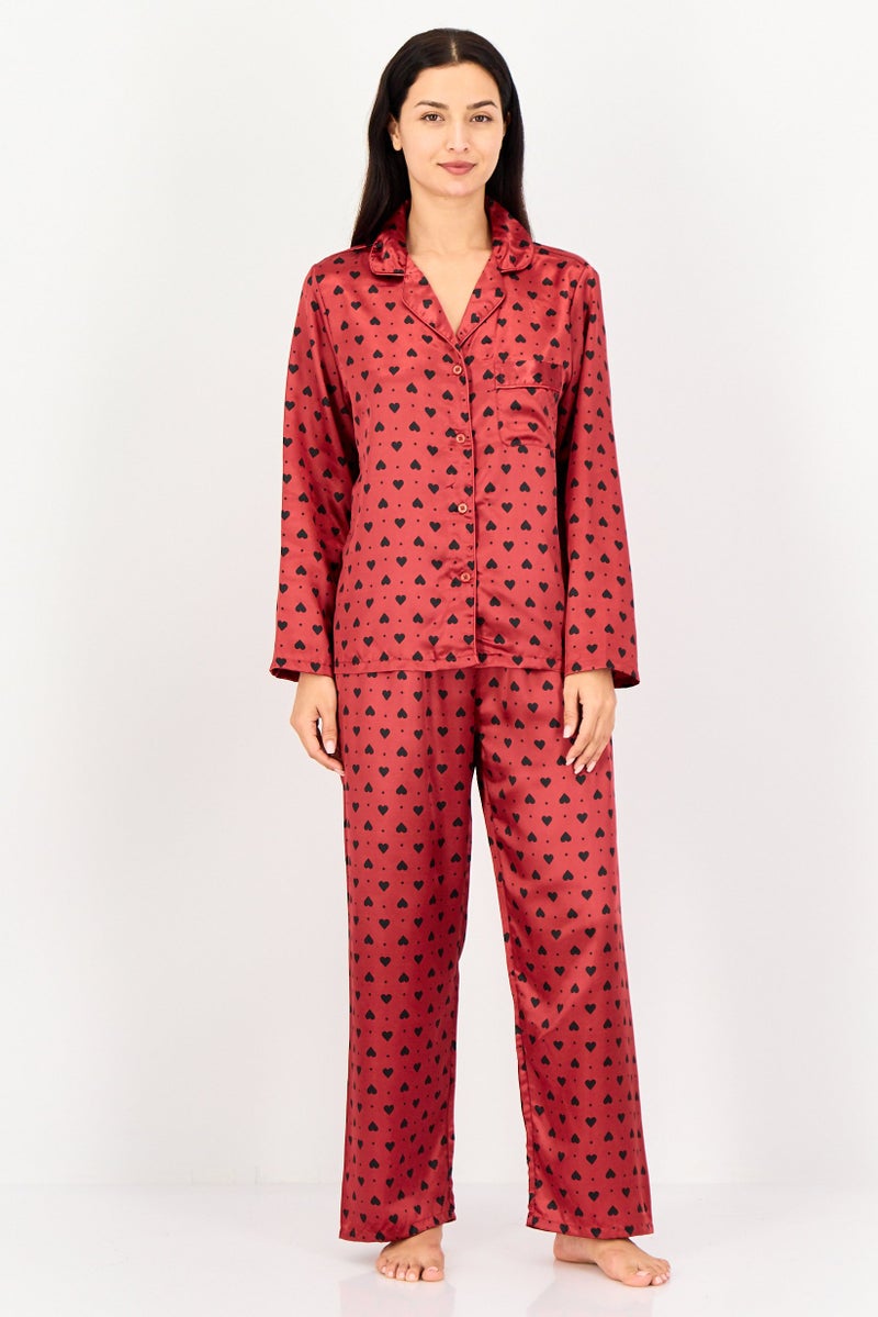 bebe Women 2 Pcs Allover Print Long Sleeve Top And Bottom Pajama Set, Multicolor - Image 1