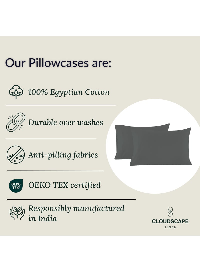كلاود سكيب لينين Cloud Scape Linen 600 Thread Count Egyption Cotton 2 Pillowcases Set (Standard, Charcoal) - Image 3