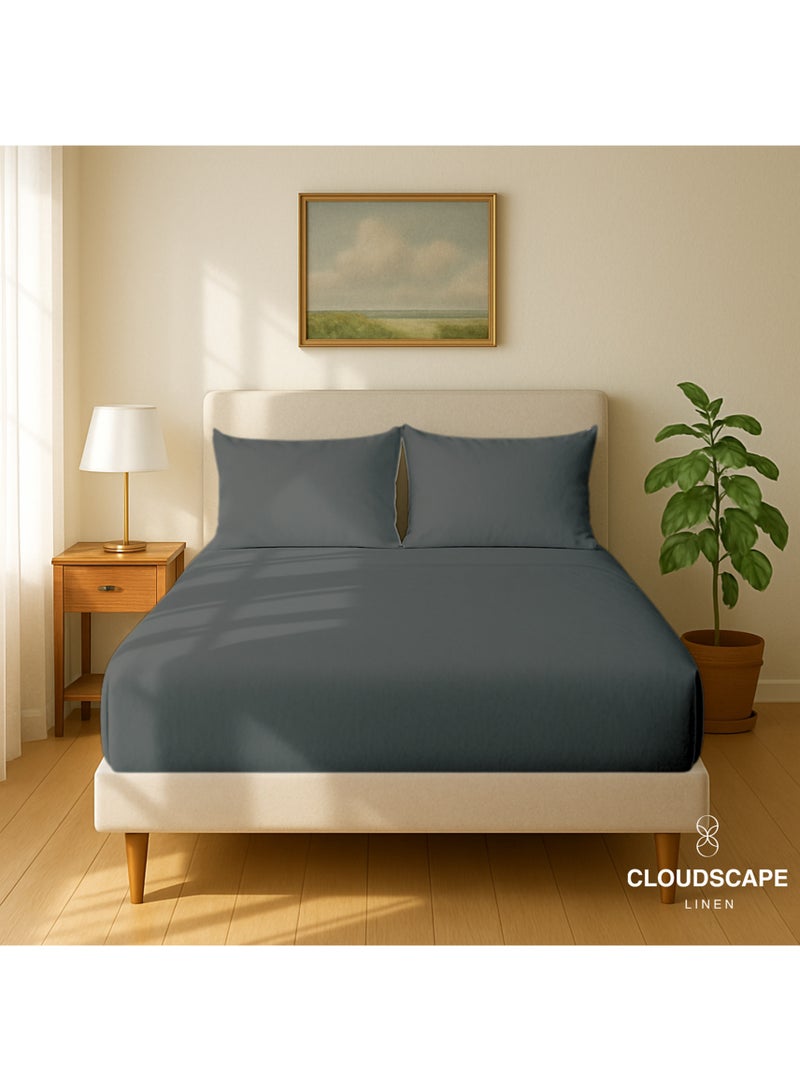 كلاود سكيب لينين Cloud Scape Linen 600 Thread Count Egyption Cotton 2 Pillowcases Set (Standard, Charcoal) - Image 2