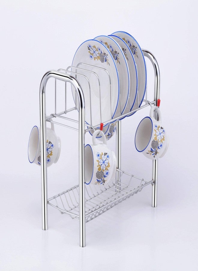 WayMore Finish Stainless Steel Cup and Saucer Stand/Cup Saucer Holder for 6 Cups, 6 Plate and Cutlery Trey - Image 1