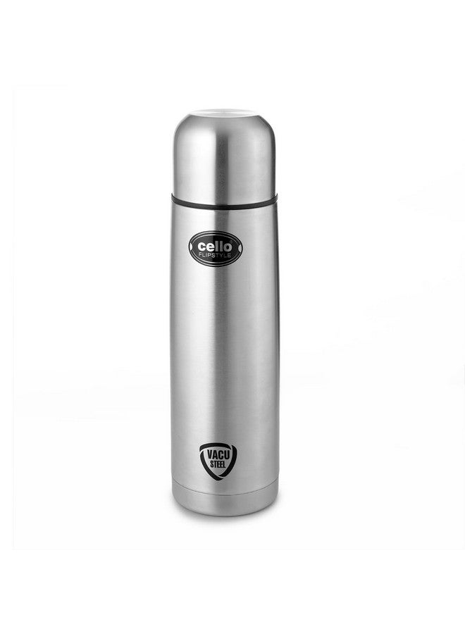 Cello Cello Flipstyle Thermosteel Flask with Thermal Jacket 500ml, Silver | 24 Hours Hot & Cold Water Bottle | Flask for Tea Coffee | Rust & Leak Proof | Ideal for Office, Gym, Home, Kitchen, Travel Bottle 