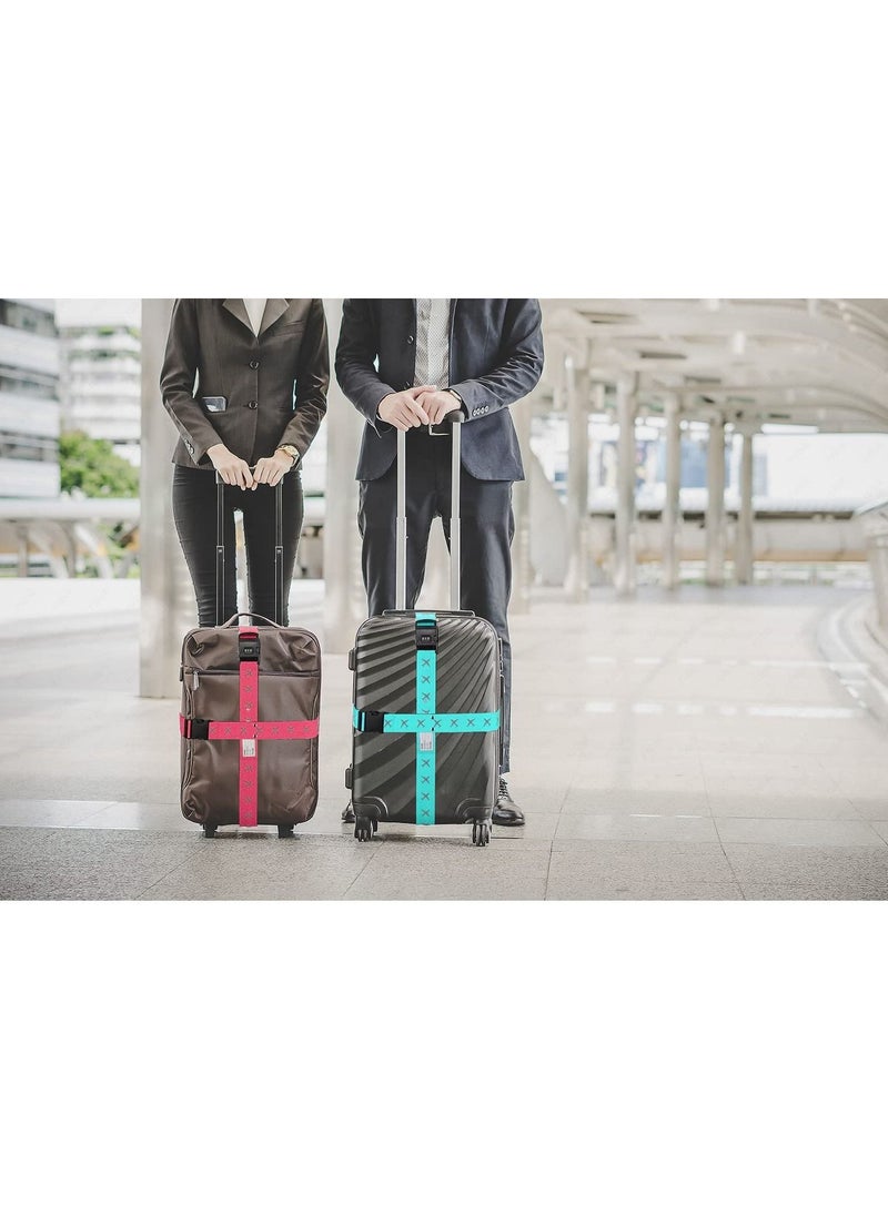 Rubik - Luggage Straps 2 Pack Adjustable Buckle Packing Belt with combination lock for Travel Suitcases bags (Blue) - Image 1