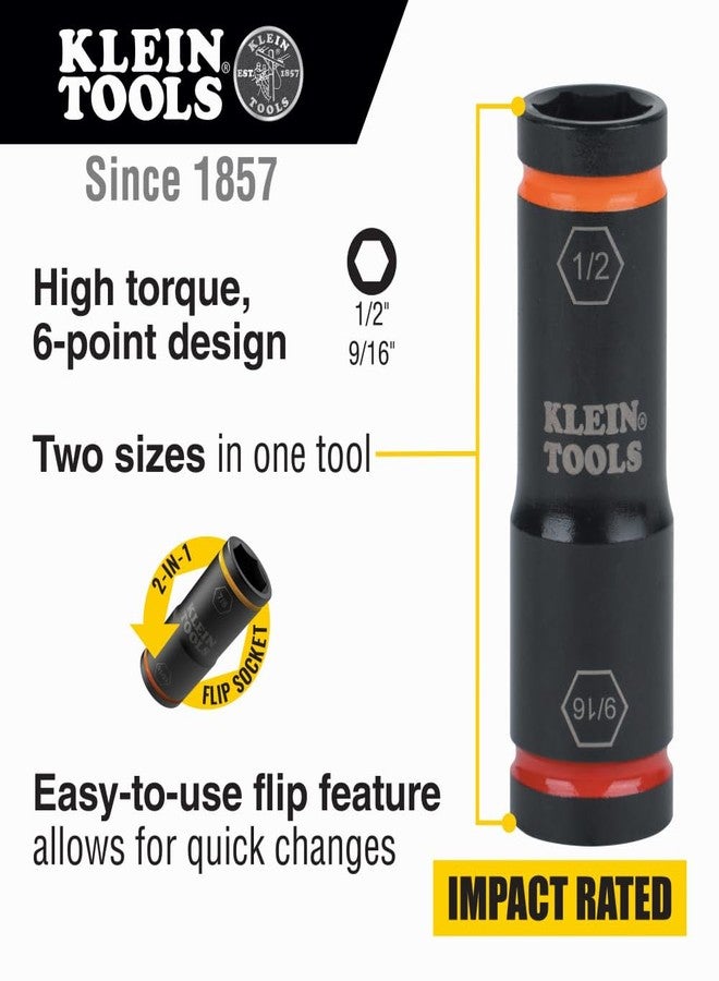 كلاين تولز مفك براغي 66076 من Klein Tools، مقاس 9/16 بوصة و1/2 بوصة، للاستخدام مع مفاتيح الربط المضغوطة من Klein Tools BAT20CW، BAT20CW1 - Image 2