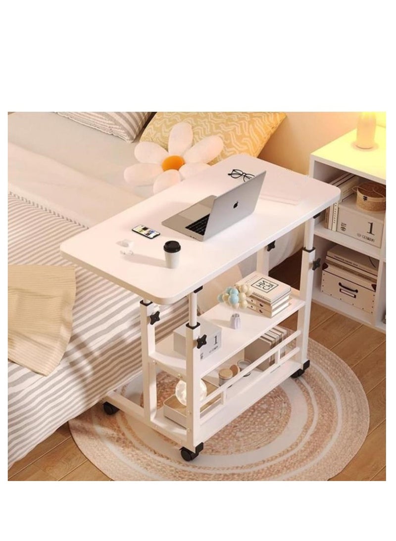 جولدن مكتب قائم متنقل، مكتب كمبيوتر محمول قابل للتعديل الارتفاع، مكتب تخزين متعدد الوظائف لغرفة النوم والمكتب المنزلي (أبيض 80*40 سم) - Image 1