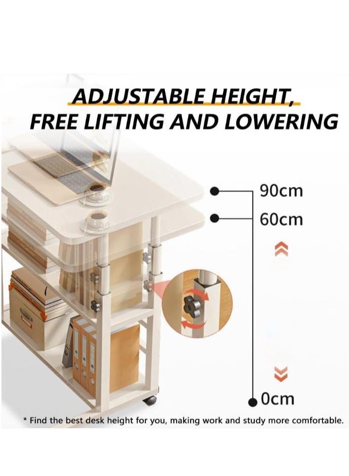 جولدن مكتب قائم متنقل، مكتب كمبيوتر محمول قابل للتعديل الارتفاع، مكتب تخزين متعدد الوظائف لغرفة النوم والمكتب المنزلي (أبيض 80*40 سم) - Image 5
