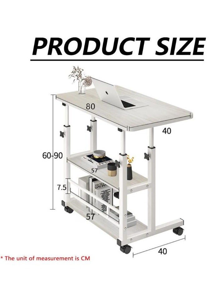 جولدن مكتب قائم متنقل، مكتب كمبيوتر محمول قابل للتعديل الارتفاع، مكتب تخزين متعدد الوظائف لغرفة النوم والمكتب المنزلي (أبيض 80*40 سم) - Image 2