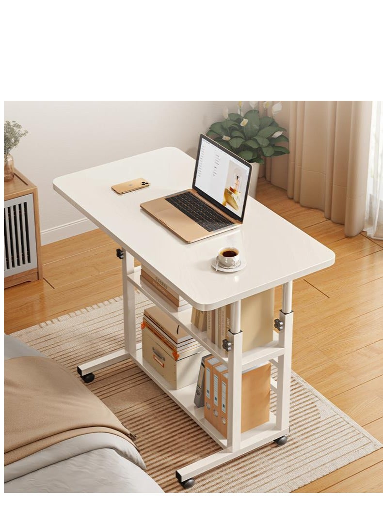جولدن مكتب قائم متنقل، مكتب كمبيوتر محمول قابل للتعديل الارتفاع، مكتب تخزين متعدد الوظائف لغرفة النوم والمكتب المنزلي (أبيض 80*40 سم) - Image 3