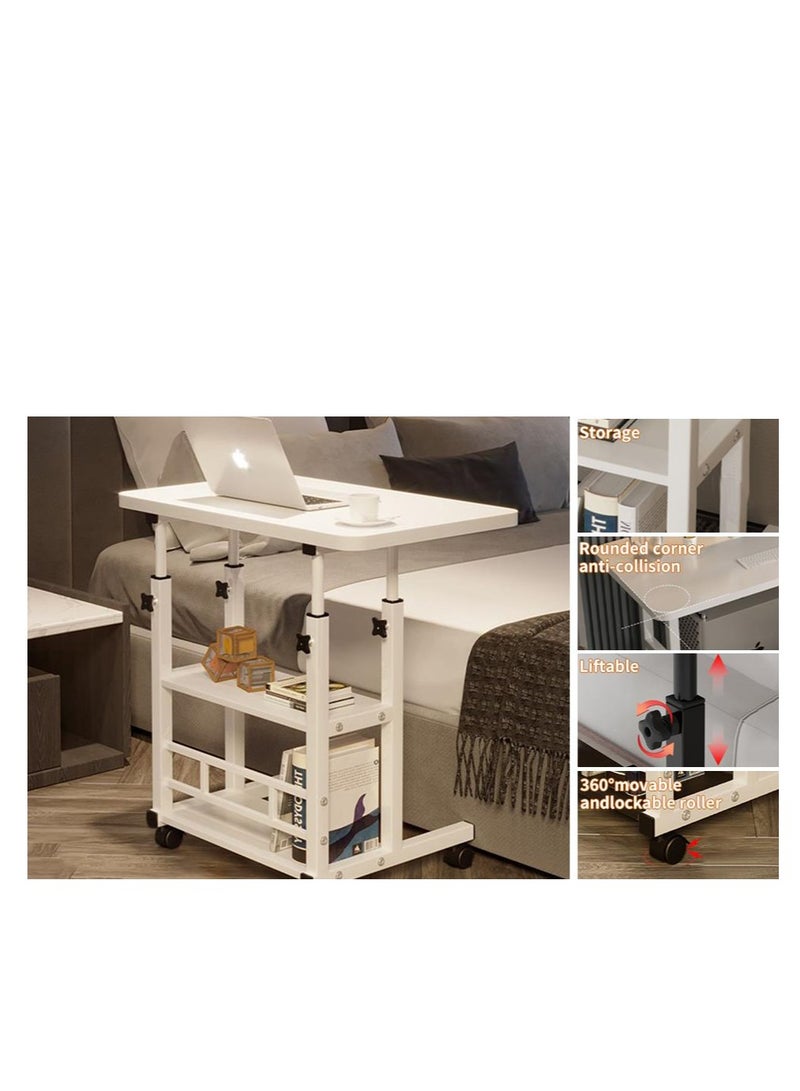 جولدن مكتب قائم متنقل، مكتب كمبيوتر محمول قابل للتعديل الارتفاع، مكتب تخزين متعدد الوظائف لغرفة النوم والمكتب المنزلي (أبيض 80*40 سم) - Image 4