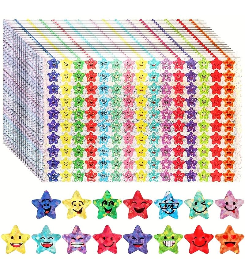 Shining Star Stickers Multiple Joyful Face Designs Self Adhesive Teacher Supplies 3000 Pieces For Reward Behavior Sheets Friendship Interaction New Year Halloween Christmas Gifts - Image 3
