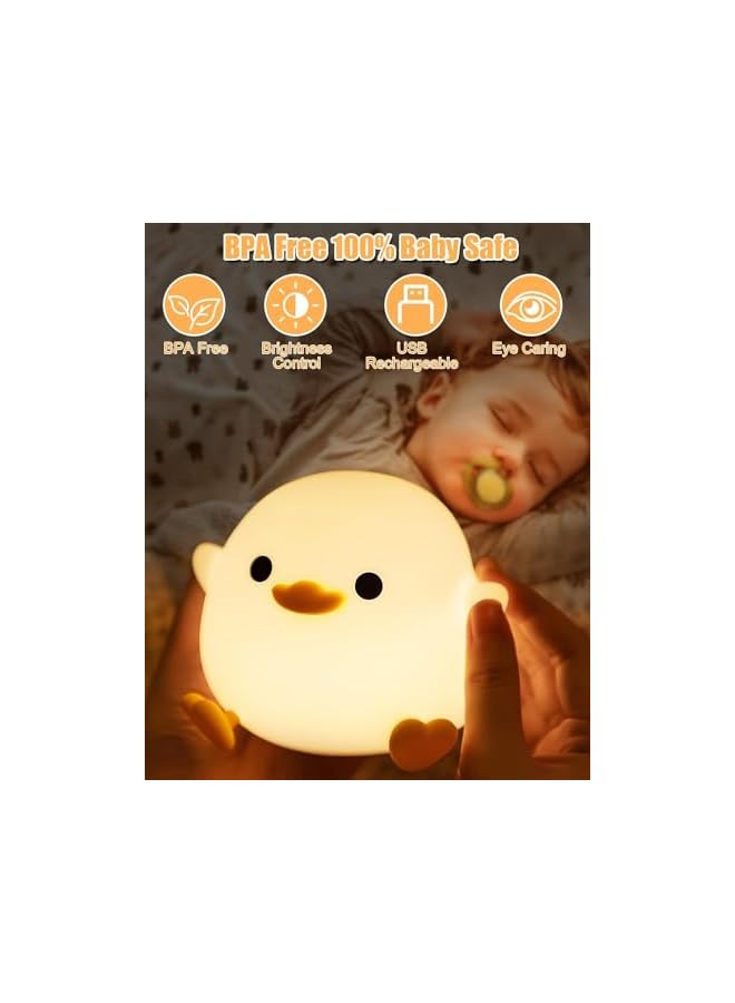 The Bros Duck Night Light,Duck Lamp for Kids,Soft Silicone USB Rechargeable Night Lamp,Animal Night Lamp for Children,Touch Control Dimming with Timer,Night Lamp Portable Night Light Children's Room - Image 3