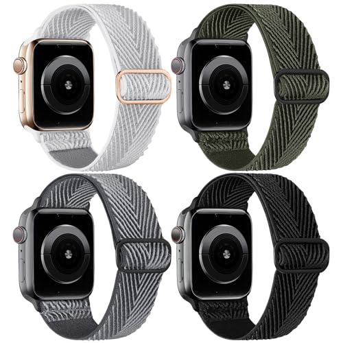 CCnutri 4 Pack Stretchy Solo Loop Compatible with Apple Watch Bands 38mm 40mm 41mm 42mm 44mm 45mm 46mm 49mm Women Men, Sport Nylon Elastic Straps Wristbands for iWatch Series 11 10 9 8 7 6 5 4 11 Ultra/SE 3 2 - Image 1