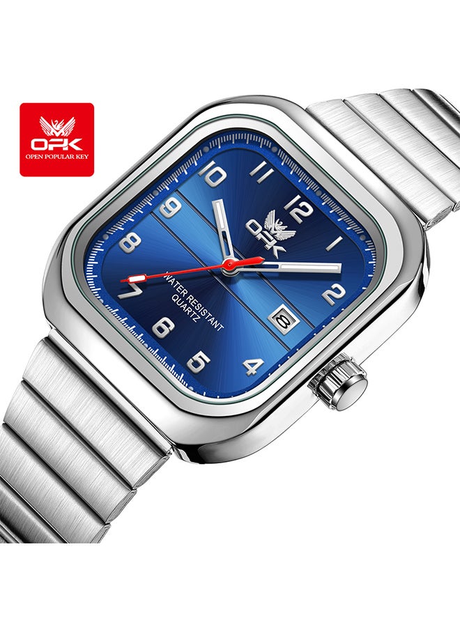 Opk Brand Watch, Stylish Business Exquisite Quartz Watch, Waterproof Single Calendar, Men'S Watch - 6040 Steel Strap, Natural Blue. - Image 1