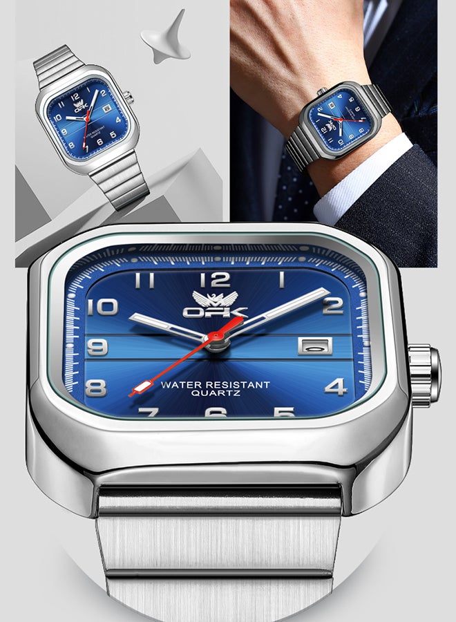 Opk Brand Watch, Stylish Business Exquisite Quartz Watch, Waterproof Single Calendar, Men'S Watch - 6040 Steel Strap, Natural Blue. - Image 5