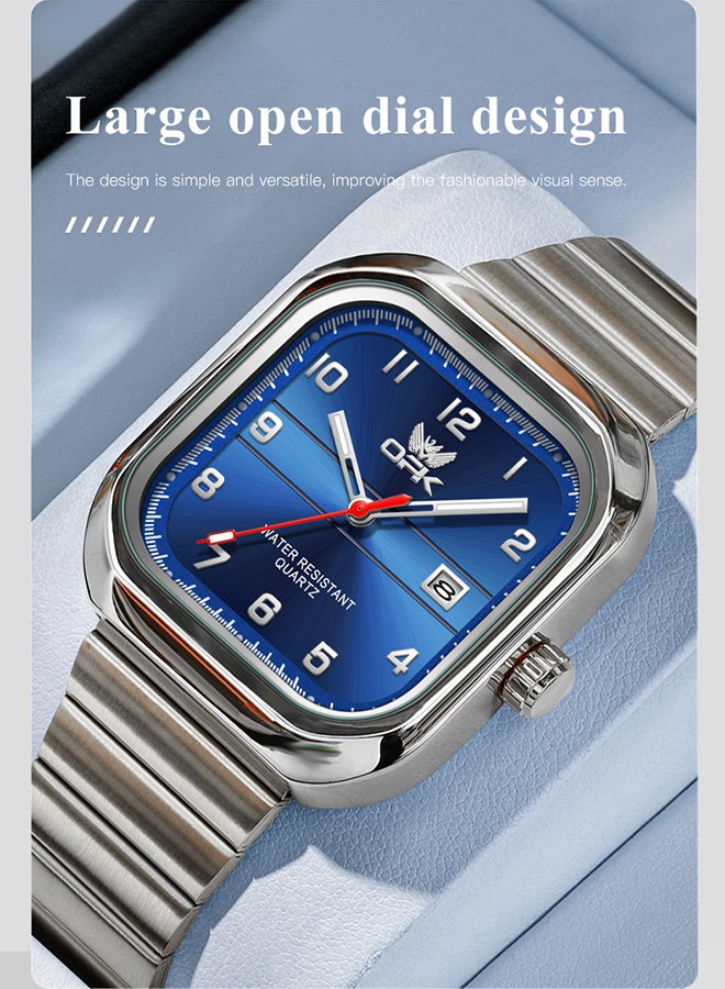Opk Brand Watch, Stylish Business Exquisite Quartz Watch, Waterproof Single Calendar, Men'S Watch - 6040 Steel Strap, Natural Blue. - Image 2