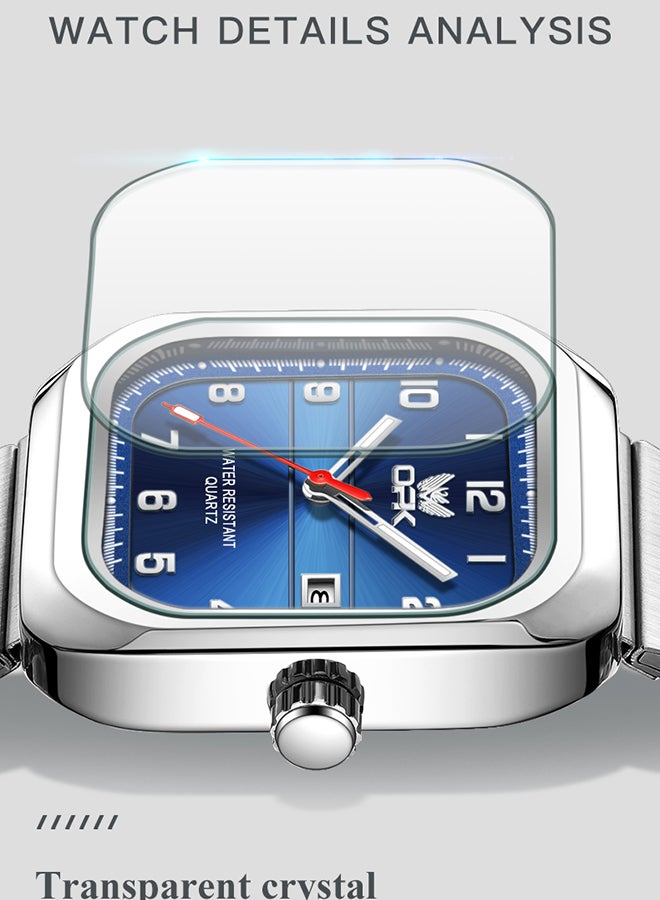 Opk Brand Watch, Stylish Business Exquisite Quartz Watch, Waterproof Single Calendar, Men'S Watch - 6040 Steel Strap, Natural Blue. - Image 4