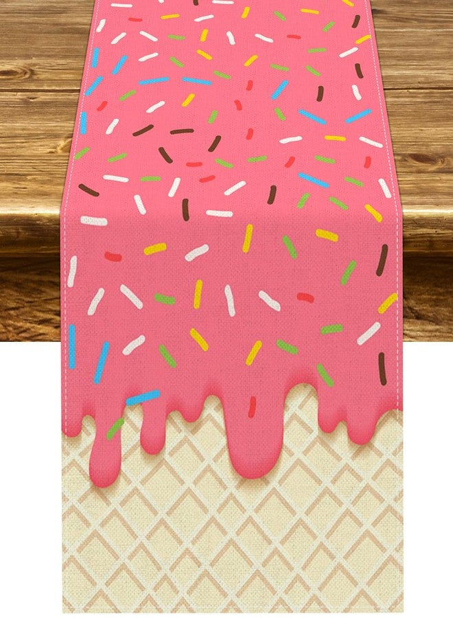 Pudodo Ice Cream Table Runner Donut Dessert Themed Girls Birthday Baby Shower Party Decoration Kitchen Dining Room Home Decor - Image 1