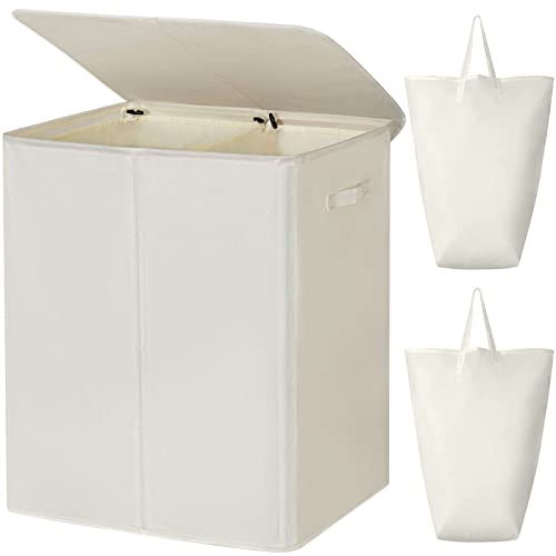 WOWLIVE 154L Double Laundry Hamper with Lid and Removable Laundry Bags Large Dirty Clothes Hamper 2 section Collapsible Laundry Basket Dorm Room Storage for Bedroom Bathroom CollegeBeige - Image 1
