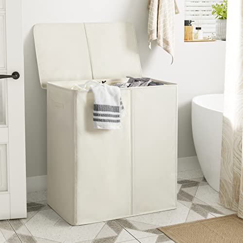 WOWLIVE 154L Double Laundry Hamper with Lid and Removable Laundry Bags Large Dirty Clothes Hamper 2 section Collapsible Laundry Basket Dorm Room Storage for Bedroom Bathroom CollegeBeige - Image 3