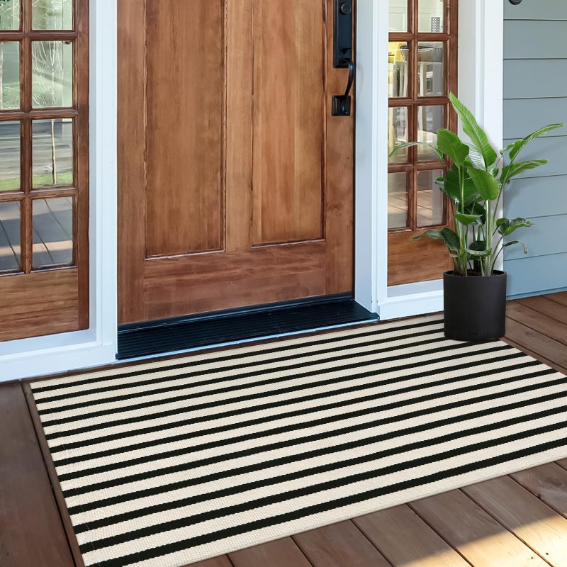 OJIA Front Door Mat 24"x51", Machine Washable Porch Rugs Indoor Outdoor Outside Layered Doormat Striped Front Door Rug Cotton Woven Entryway Rug for Kitchen/Bathroom/Farmhouse/Home Entrance Decor - Image 1