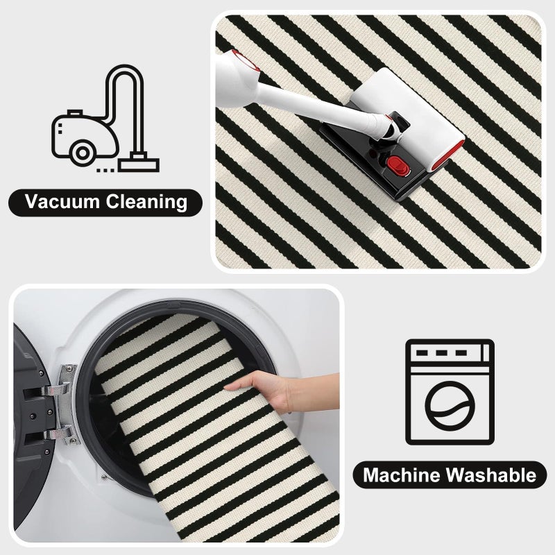 OJIA Front Door Mat 24"x51", Machine Washable Porch Rugs Indoor Outdoor Outside Layered Doormat Striped Front Door Rug Cotton Woven Entryway Rug for Kitchen/Bathroom/Farmhouse/Home Entrance Decor - Image 2