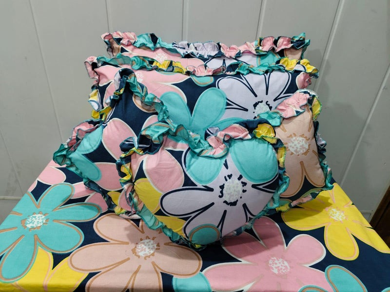 JBTC Home Bedding Set, 6 Piece, 90x100 Inches, with Frilly Pillowcases and Filled/Frilly Cushions.6 Piece Bedsheet Set.Complete Bedding Sets Double Queen Size,(6PC Set-1+2+2+1) (Multicolor) - Image 2