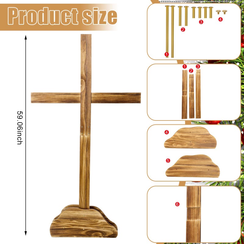 Lineshading 59 Inch Extra Large Easter Wood Cross Decoration Standing Cross Jesus Christ Catholic Crafted He Is Risen Outdoor Decor for Party Wedding Christmas Communion Church - Image 2