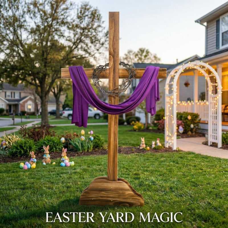 Lineshading 59 Inch Extra Large Easter Wood Cross Decoration Standing Cross Jesus Christ Catholic Crafted He Is Risen Outdoor Decor for Party Wedding Christmas Communion Church - Image 4