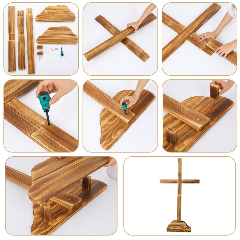 Lineshading 59 Inch Extra Large Easter Wood Cross Decoration Standing Cross Jesus Christ Catholic Crafted He Is Risen Outdoor Decor for Party Wedding Christmas Communion Church - Image 3