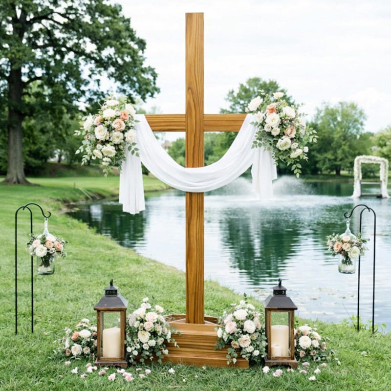 Lineshading 59 Inch Extra Large Easter Wood Cross Decoration Standing Cross Jesus Christ Catholic Crafted He Is Risen Outdoor Decor for Party Wedding Christmas Communion Church - Image 5