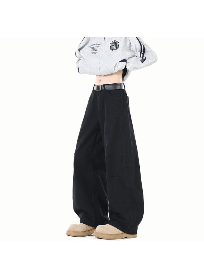 Izexx Minimalist Solid Color Draped Men's Dress Pants Spring High-end American Loose Casual Trousers Zk51 Black S - Image 3