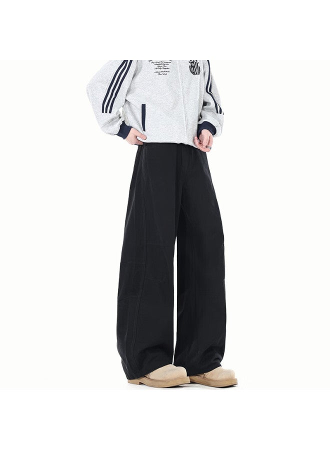 Izexx Minimalist Solid Color Draped Men's Dress Pants Spring High-end American Loose Casual Trousers Zk51 Black S - Image 5