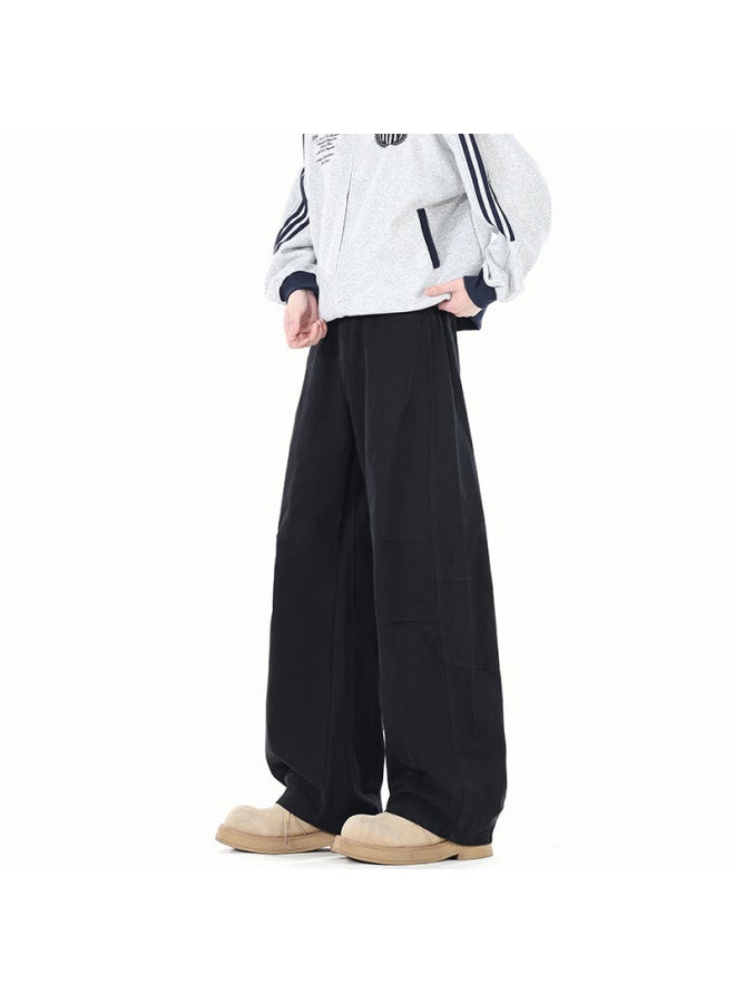 Izexx Minimalist Solid Color Draped Men's Dress Pants Spring High-end American Loose Casual Trousers Zk51 Black S - Image 4
