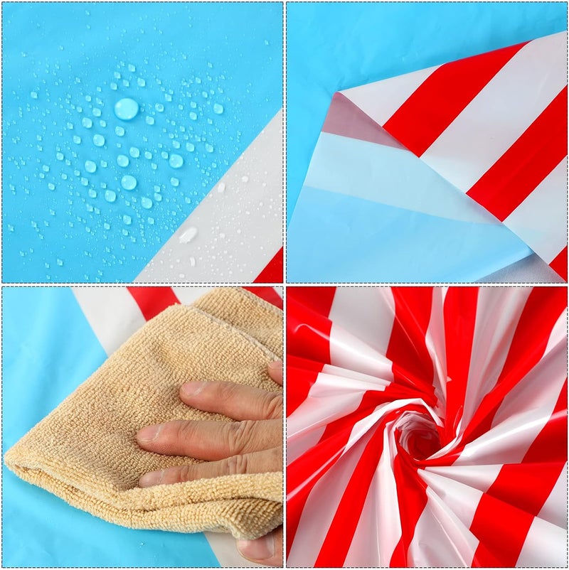 Oudain 3 Pcs Striped Tablecloth 108 x 54 Inch Rectangle Table Cover Disposable Plastic Table Cloth Waterproof Rectangle Tablecloth Plastic Table Cover for Birthday Wedding Brida (Red White Blue) - Image 3