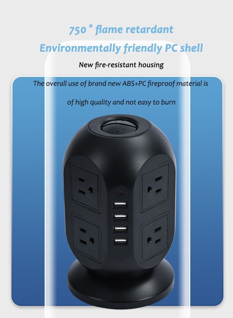 Captaintech Power Strip Surge Protector, 8 AC Multiple Outlets 4 USB, Power Tower Desktop Charging Station, Home Dorm Room Office Essentials, Desk Accessories - Image 2