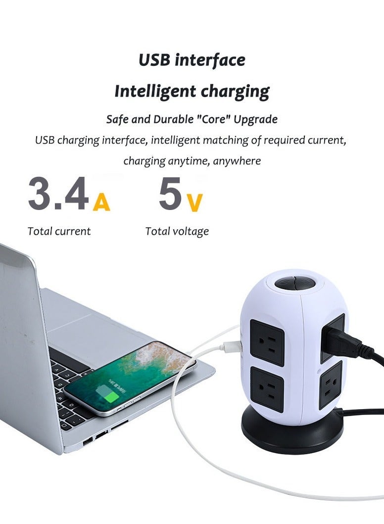 Captaintech Power Strip Surge Protector, 8 AC Multiple Outlets 4 USB, Power Tower Desktop Charging Station, Home Dorm Room Office Essentials, Desk Accessories - Image 4